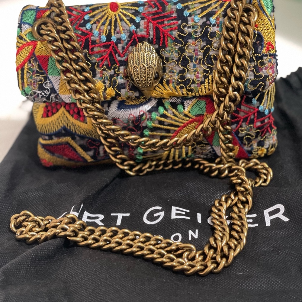 Kurt Geiger Red and Blue Crossbody Bag with Bold Embroidery
